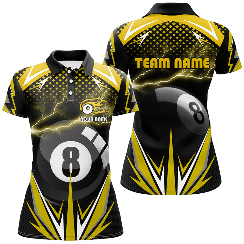Personalized Billiard 8 Ball Pool Thunder Yellow Polo Shirts For Women, Custom Billiards 3D Shirts VHM0715