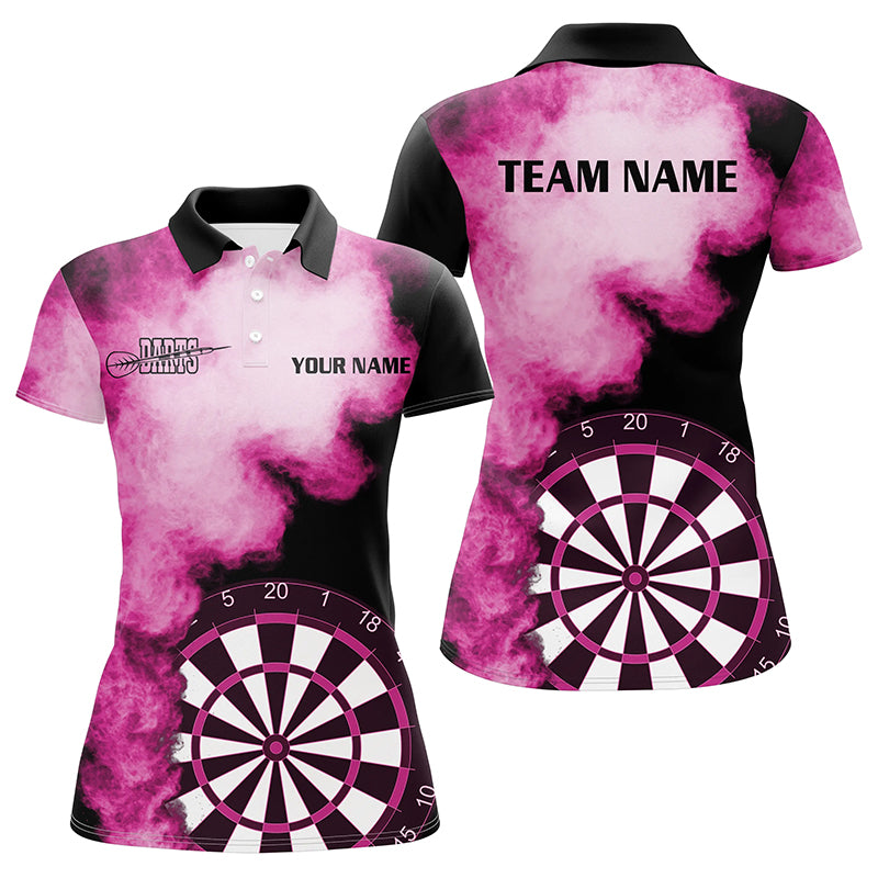 Personalized Pink Flame Womens Darts Polo Shirts Custom Dart Jerseys F ...