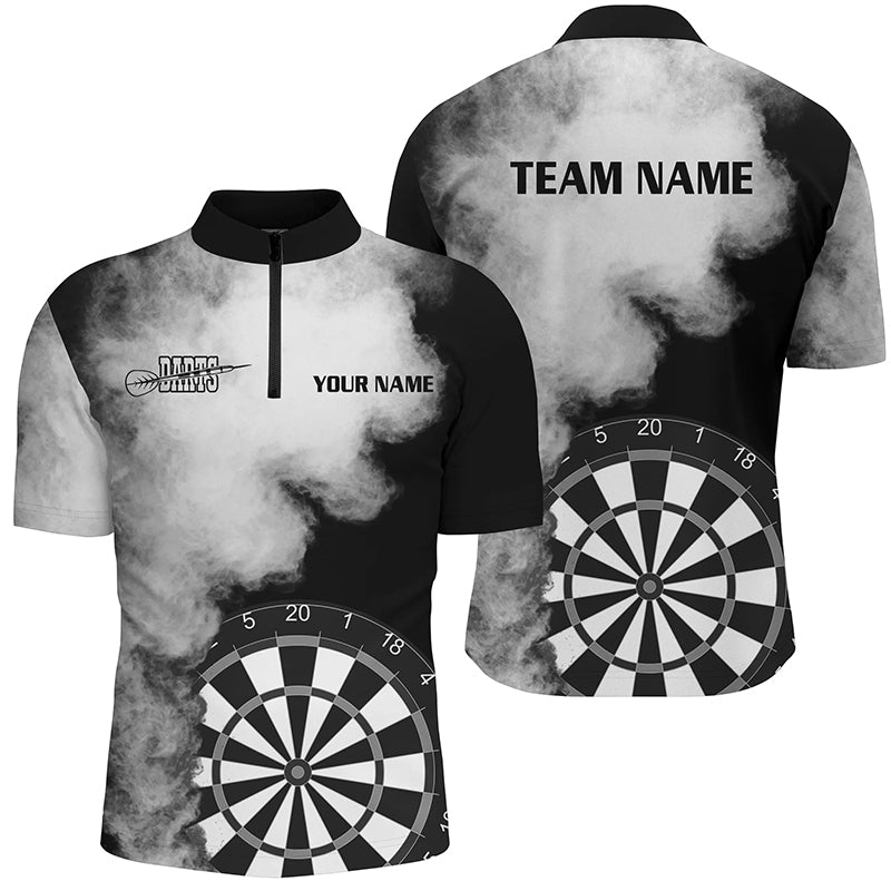 Personalized Black White Flame Darts Quarter-Zip Shirts Custom Dart Jerseys For Men Dart Team Shirts VHM1119