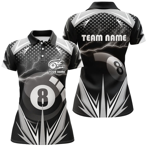 Personalized Billiard 8 Ball Pool Thunder Polo Shirts For Women, Custom Pool Billiards 3D Shirts VHM0080