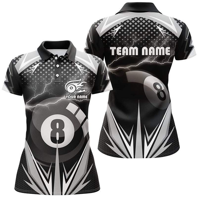Personalized Billiard 8 Ball Pool Thunder Polo Shirts For Women, Custom Pool Billiards 3D Shirts VHM0080