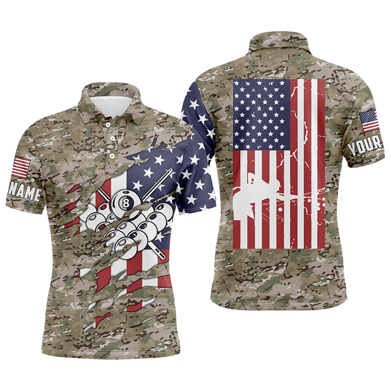 Personalized Camouflage US Flag Billiard Balls Polo Shirts For Men, Custom 8 Ball Billiard Jerseys VHM0085