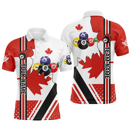 Personalized Canadian Flag Billiard Polo Shirts For Men, Custom 8 Ball Pool Billiard Balls Jerseys VHM0297