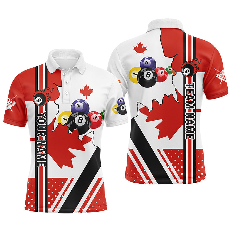 Personalized Canadian Flag Billiard Polo Shirts For Men, Custom 8 Ball Pool Billiard Balls Jerseys VHM0297