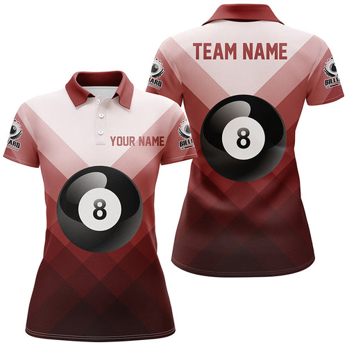 Personalized Billiard 8 Ball Red Sports Style Polo Shirts For Women, Custom Pool Billiards Jerseys VHM0091