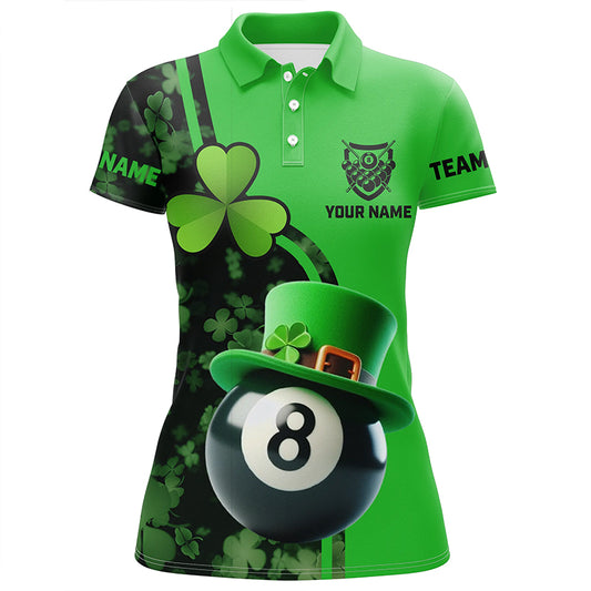 Personalized St Patrick's Day Billiard 8 Ball 3D Polo Shirts For Women, Shamrock Billiard Jerseys VHM0993