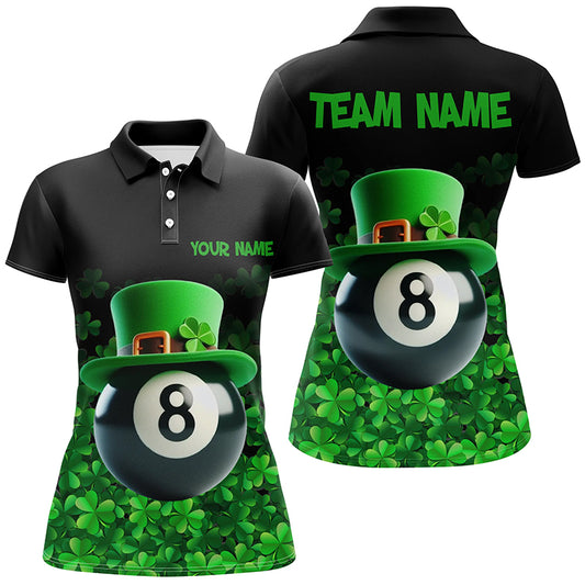 Personalized St Patrick's Day 8 Ball Pool 3D Polo Shirts For Women, Shamrock Billiard Team Jerseys VHM0996