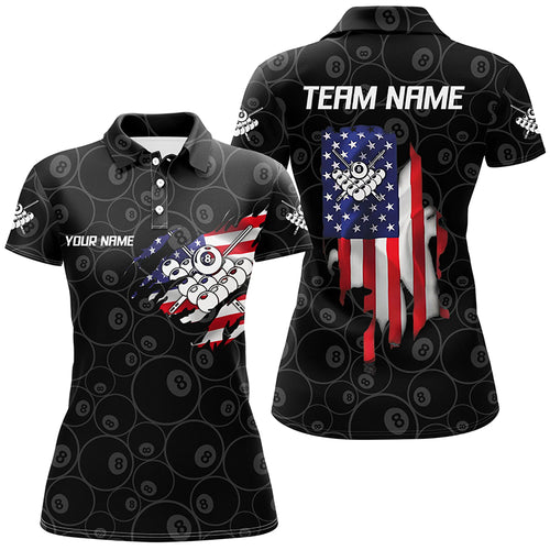 US Flag 8 Ball Pool Custom Billiard Polo Shirts For Women, Personalized Pool Billiards Jerseys VHM0321