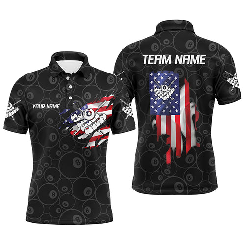 US Flag 8 Ball Pool Custom Billiard Polo Shirts For Men, Personalized Pool Billiards Jerseys VHM0321