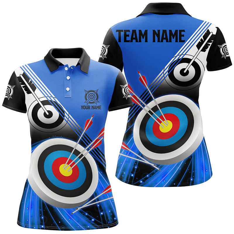 Personalized Archery Target Blue Black Version Archery Polo Shirts For Women, Archery Jerseys VHM0552