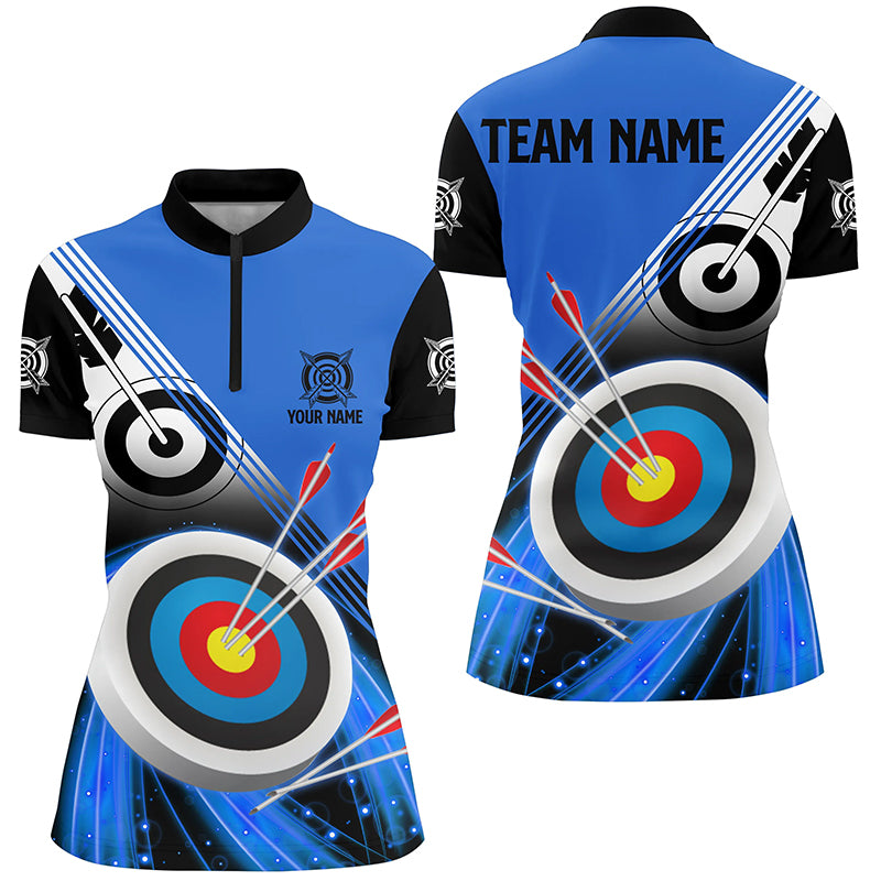 Personalized Archery Target Blue Black Archery Quarter-Zip Shirts For Women Custom Archery Jerseys VHM0552