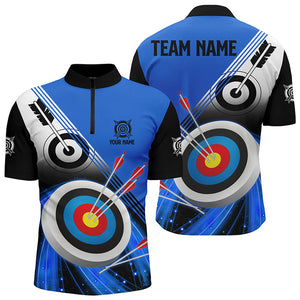 Personalized Archery Target Blue Black Archery Quarter-Zip Shirts For Men Custom Archery Jerseys VHM0552