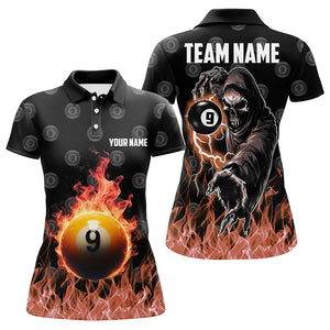 Personalized Flame 9 Ball Pool Pattern Billiard Polo Shirts For Women Custom Skull Billiard Shirts VHM1125