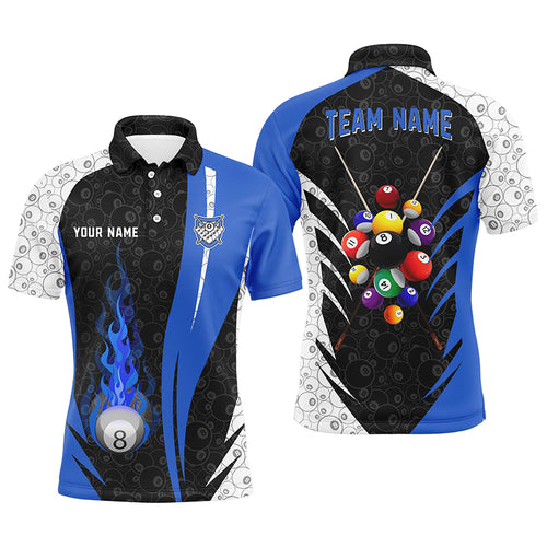 Personalized 8 Ball Pattern Billiard Blue 3D Polo Shirts For Men, Custom Billiard Balls Jerseys VHM0326