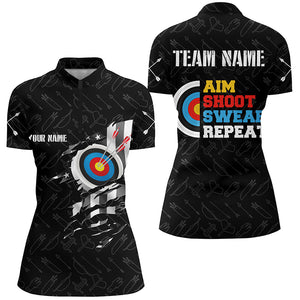 Personalized Aim Shoot Swear Repeat Archery Quarter-Zip Shirts For Women US Flag Arrow Archery Shirts VHM0567