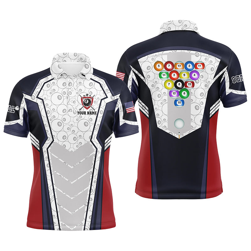 Personalized 8 Ball Pattern Billiard 3D Polo Shirts For Men, Custom Name US Flag Billiard Shirts VHM0347