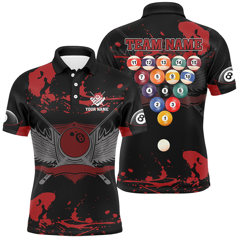 Personalized 8 Ball With Wings Billiard Red Black 3D Polo Shirts For Men, Custom Billiards Jerseys VHM0349