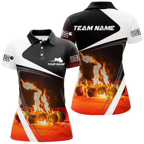 Personalized Billiard Balls Flame 3D Polo Shirts For Women, Custom 8 Ball Pool Billiards Jerseys VHM0570