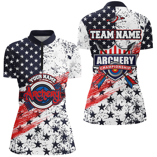 Personalized American Flag Archery Champion Quarter-Zip Shirts For Women, Archery Targets Jerseys VHM0575