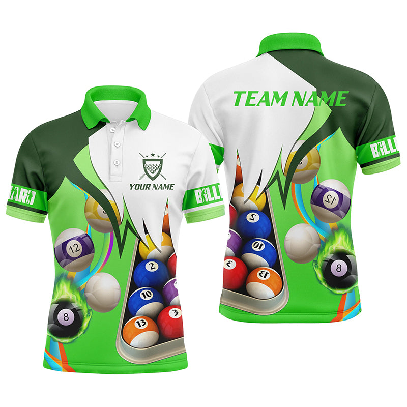 Personalized Green 3D Billiard Balls Polo Shirts For Men, Custom Pool Billiard Team Shirts VHM0742