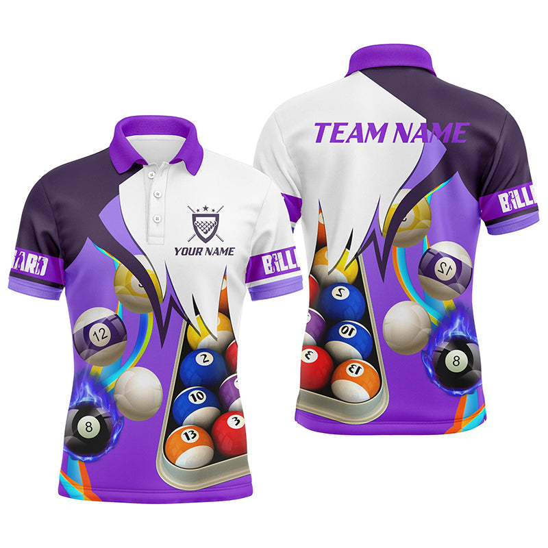 Personalized Purple 3D Billiard Balls Polo Shirts For Men, Custom Pool Billiard Team Shirts VHM0743