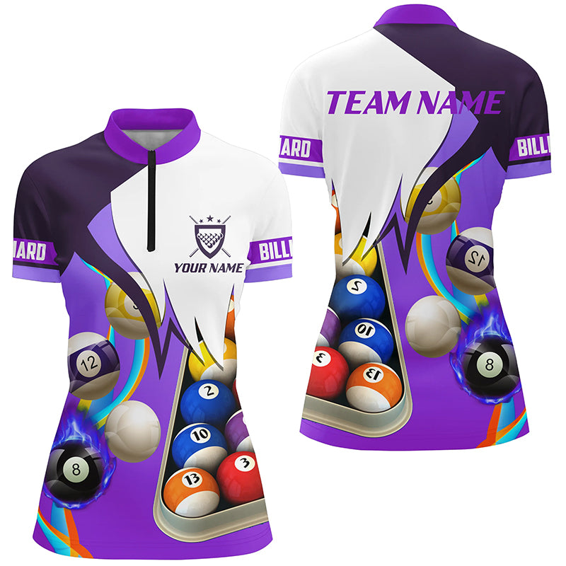 Personalized Purple 3D Billiard Balls Quarter-Zip Shirts For Women, Custom Pool Billiard Team Shirts VHM0743