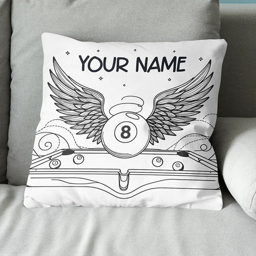 Personalized Billiard 8 Ball Wings Line Drawing Pillow, Billiards Gifts VHM0900