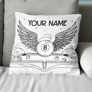 Personalized Billiard 8 Ball Wings Line Drawing Pillow, Billiards Gifts VHM0900