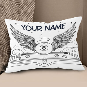 Personalized Billiard 8 Ball Wings Line Drawing Pillow, Billiards Gifts VHM0900