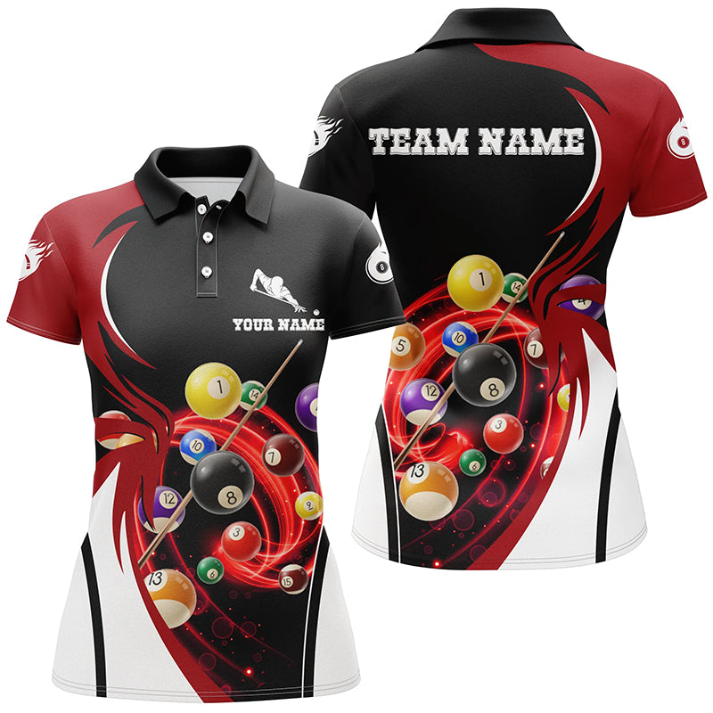 Personalized Billiard 3D Polo Shirts For Women, Ball 8 Flame Player Billiard Women Jerseys   VHM0005