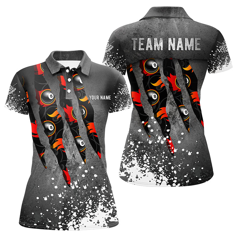Personalized Paint White 8 Ball Fire Billiard 3D Polo Shirts For Women, Custom 8 Ball Pool Jerseys VHM1071