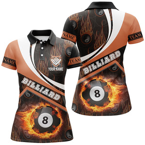 Billiard Balls Fire Flame Orange Style Custom Billiard Polo Shirts For Women, Billiards Women Shirts VHM0009