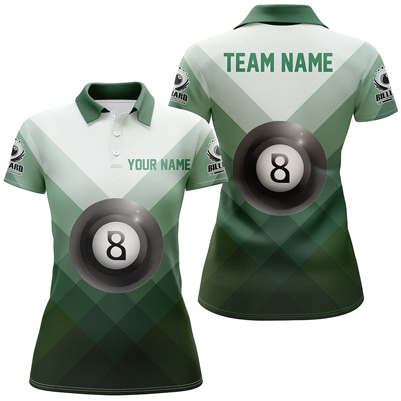 Personalized Billiard Ball 8 Green Sport Style Polo Shirts For Women, Custom Billiard Women Jerseys VHM0011