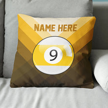 Load image into Gallery viewer, Personalized Yellow 9 Ball Billiard Pillow Custom Gifts For Pool Players VHM0927