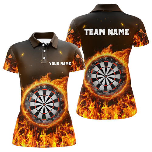 Personalized Fire Flame Dartboard Dart 3D Polo Shirts For Women, Dart Shirt Custom Women Dart Jerseys VHM1082