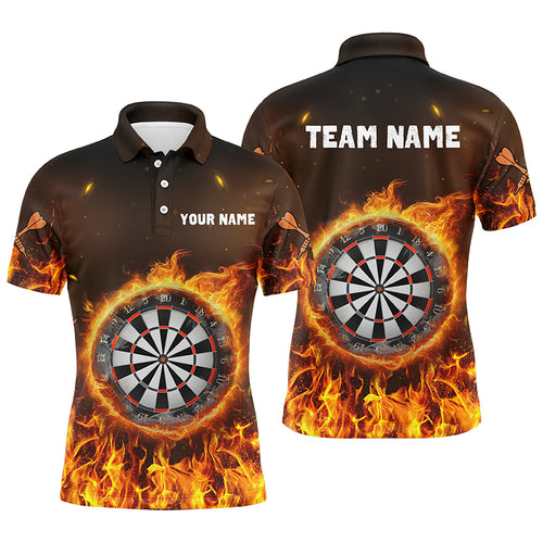 Personalized Fire Flame Dartboard Dart 3D Polo Shirts For Men, Dart Shirts Custom Mens Dart Jerseys VHM1082