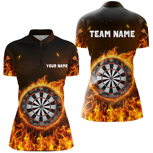 Personalized Fire Flame Dartboard Dart 3D Quarter-Zip Shirts For Women, Custom Women Dart Jerseys VHM1082