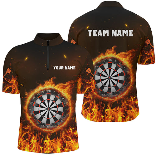 Personalized Fire Flame Dartboard Dart 3D Quarter-Zip Shirts For Men, Custom Mens Dart Jerseys VHM1082