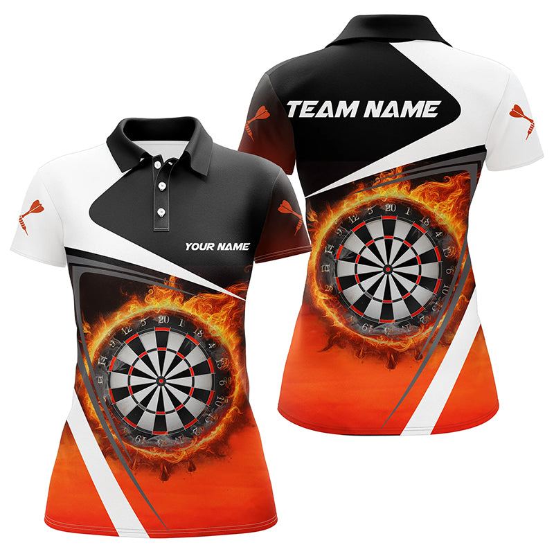 Personalized Fire Flame Dartboard Dart 3D Polo Shirts For Women, Dart Shirt Custom Women Dart Jerseys VHM1083