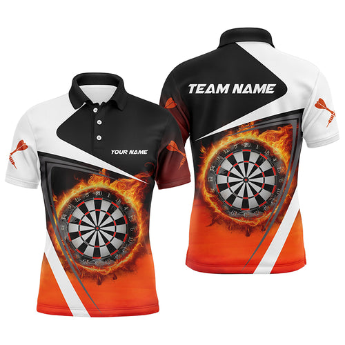 Personalized Fire Flame Dartboard Dart 3D Polo Shirts For Men, Dart Shirts Custom Mens Dart Jerseys VHM1083