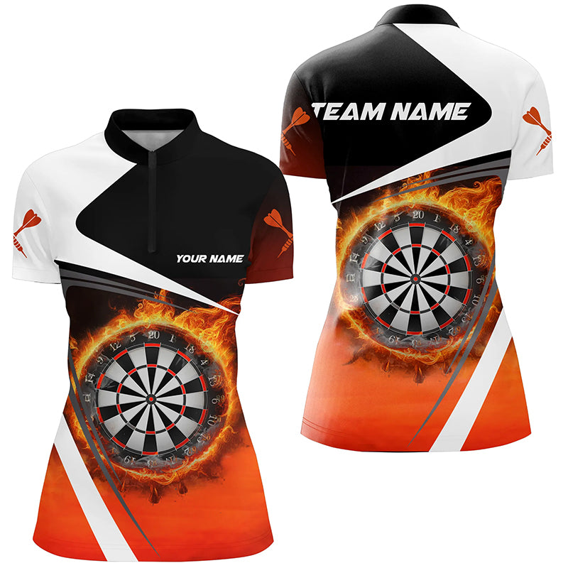 Personalized Fire Flame Dartboard Dart 3D Quarter-Zip Shirts For Women, Custom Women Dart Jerseys VHM1083