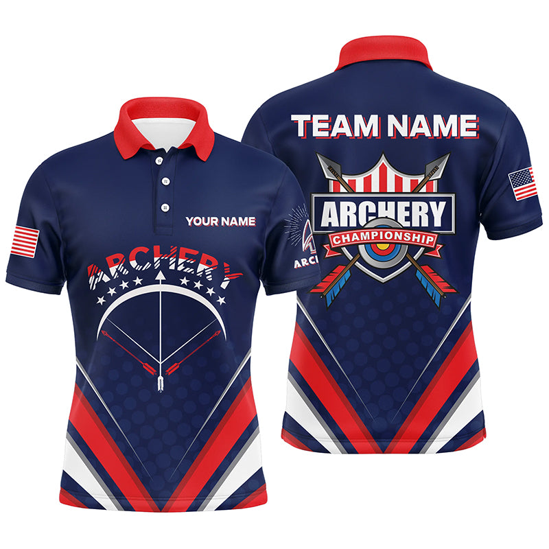 Personalized Arrow Bow Archery Polo Shirts For Men, Custom US Flag Archery Championship Shirts VHM0601
