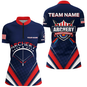 Personalized Arrow Bow Archery Quarter-Zip Shirts For Women, US Flag Archery Championship Shirts VHM0601