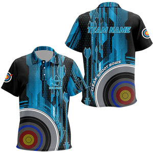 Personalized Vintage Blue 3D Target Archery Polo Shirts For Kids, Clear Shoot Bows Archery Shirts VHM0603