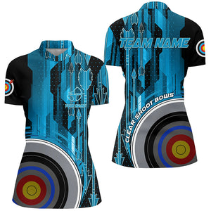 Personalized Blue 3D Target Archery Quarter-Zip Shirts For Women, Clear Shoot Bows Archery Shirts VHM0603