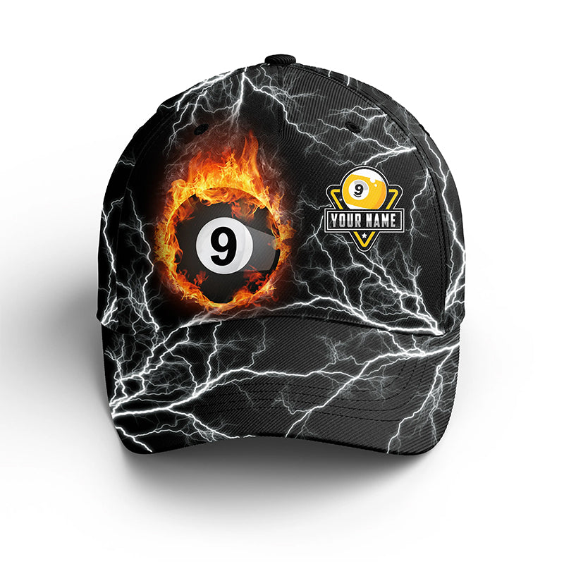 Personalized Customized Black Lighting 9 Ball Fire Billiards Hat Cap, Adjustable Top Hat Billiards VHM0405