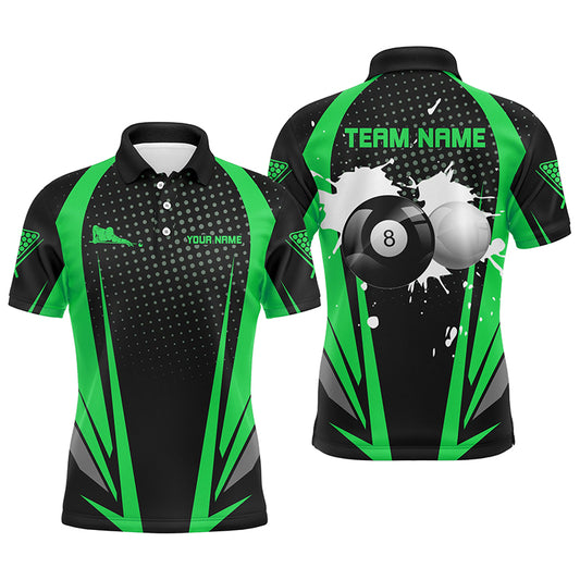 Personalized Paint Billiard Balls Black Green 3D Polo Shirts For Men, 8 Ball Billiards Jerseys VHM1090