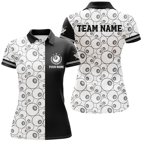 Personalized 8 Ball Pattern Billiard Polo Shirts For Women, Custom 8 Ball Pool Billiards Jerseys VHM0180