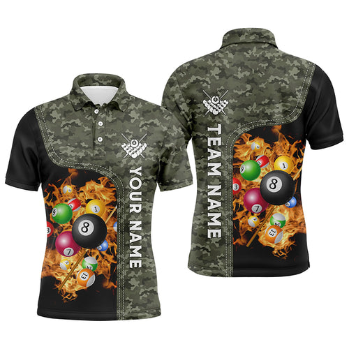 Personalized Fire Pool Balls Billiard Polo Shirts For Men, Custom 3D Billiard Camouflage Jerseys VHM0185