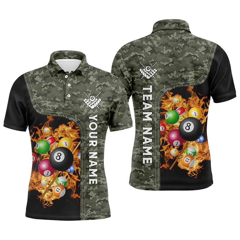 Personalized Fire Pool Balls Billiard Polo Shirts For Men, Custom 3D Billiard Camouflage Jerseys VHM0185